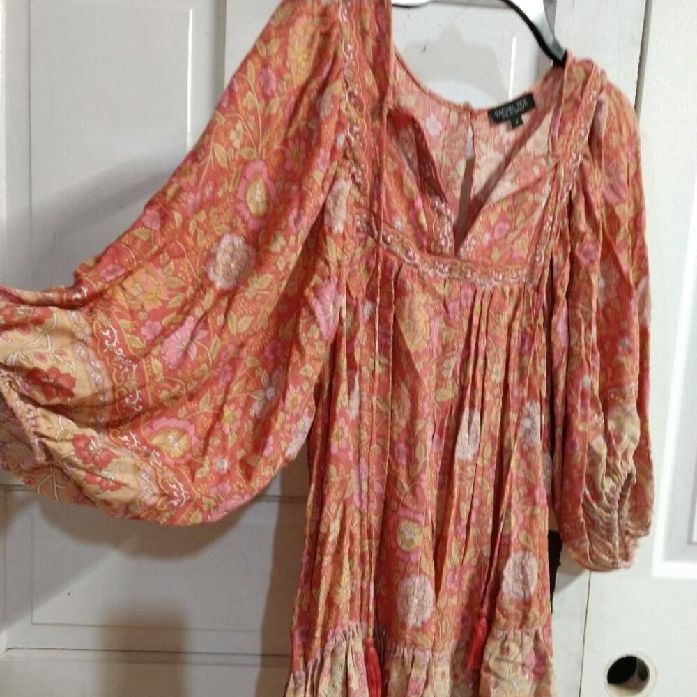 Small Rachel Zoe Women's Boho Blouse 3/4 Balloon Sleeve Peasant 100% Viscose